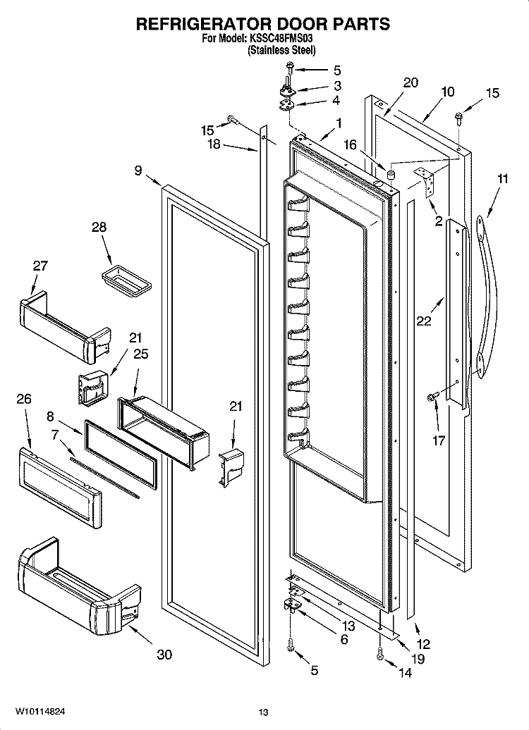 REFRIGERATOR DOOR PARTS Diagram and Parts List for KSSC48FMS03  KitchenAid Refrigerator