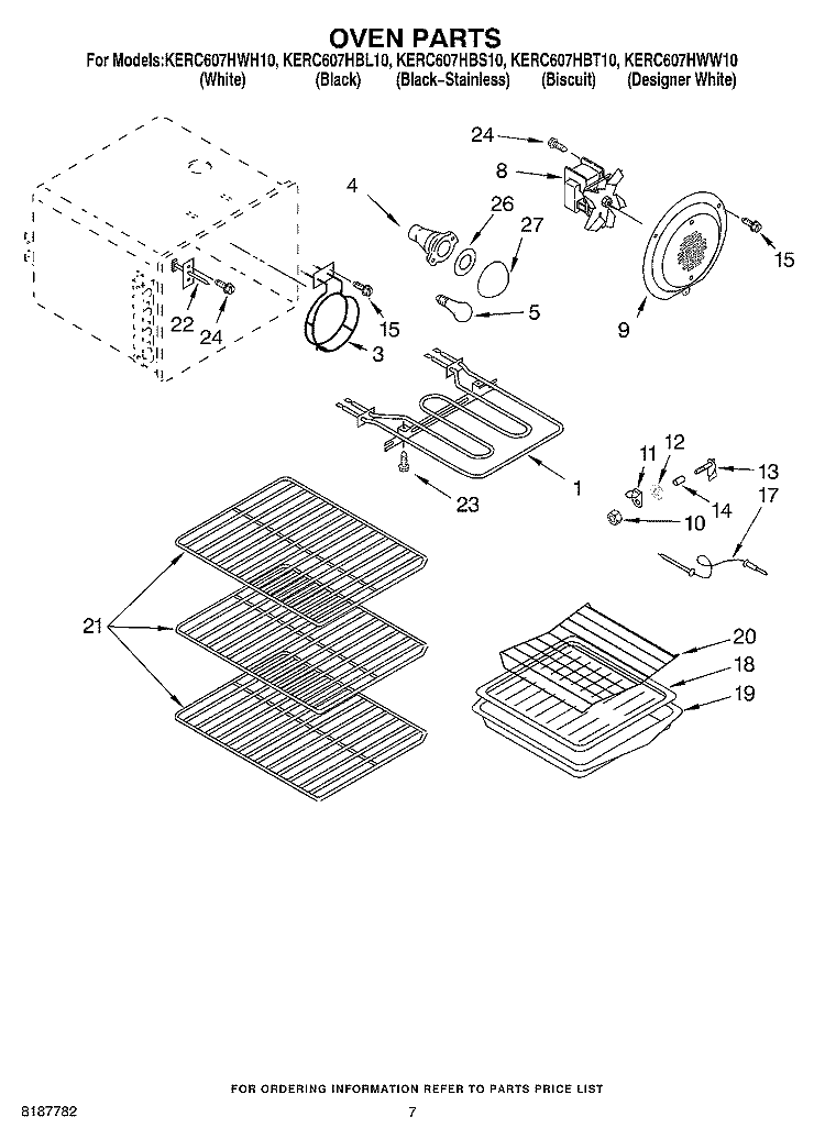 OVEN PARTS Diagram and Parts List for KERC607HBL10  KitchenAid Range