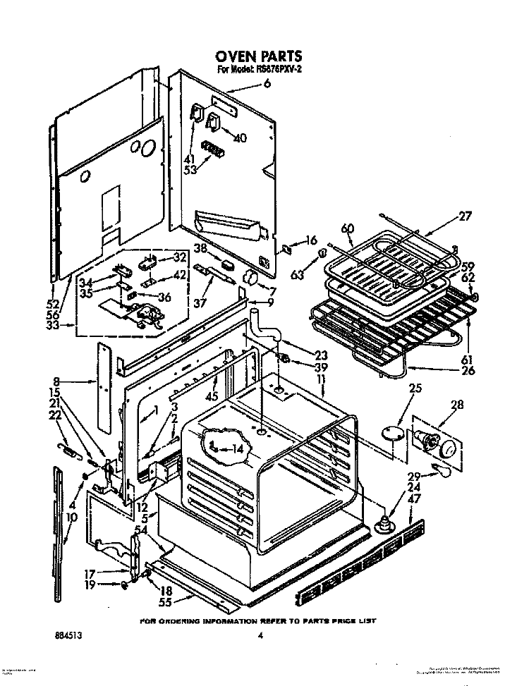 OVEN Diagram and Parts List for RS676PXV2  Whirlpool Range