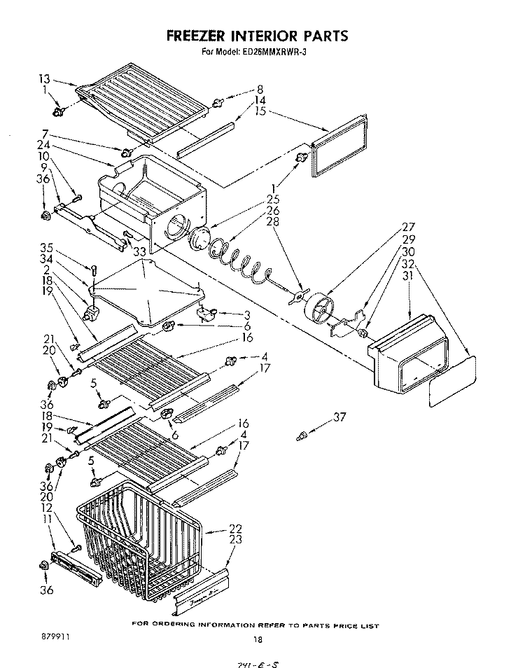 FREEZER INTERIOR Diagram and Parts List for ED26MMXRWR3  Whirlpool Refrigerator