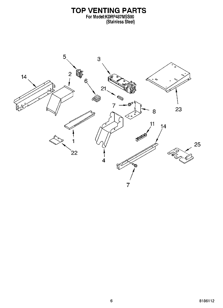 TOP VENTING PARTS Diagram and Parts List for KDRP487MSS00  KitchenAid Range