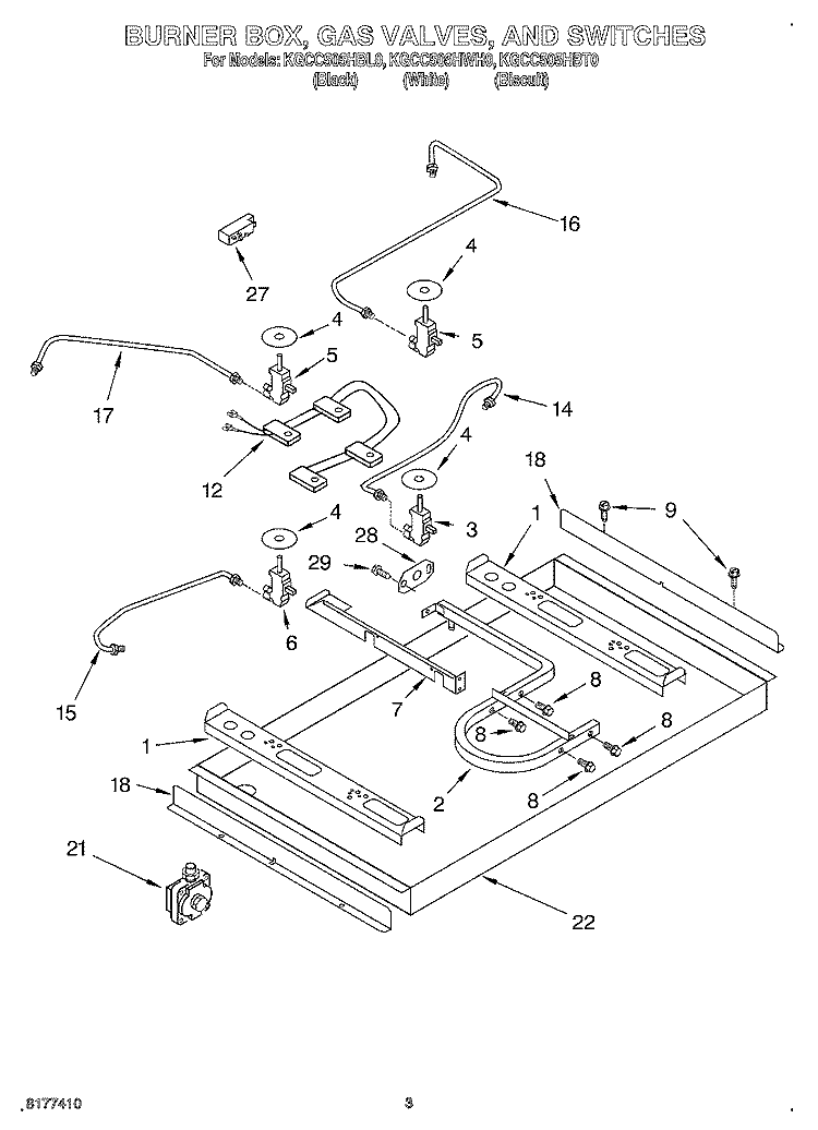 SECTION Diagram and Parts List for KGCC505HBT0  KitchenAid Cooktop
