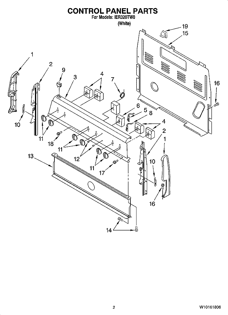 CONTROL PANEL PARTS Diagram and Parts List for IER320TW0  Inglis Range