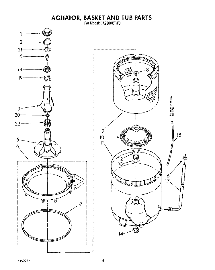 AGITATOR, BASKET AND TUB Diagram and Parts List for LA9300XTN0  Whirlpool Washer