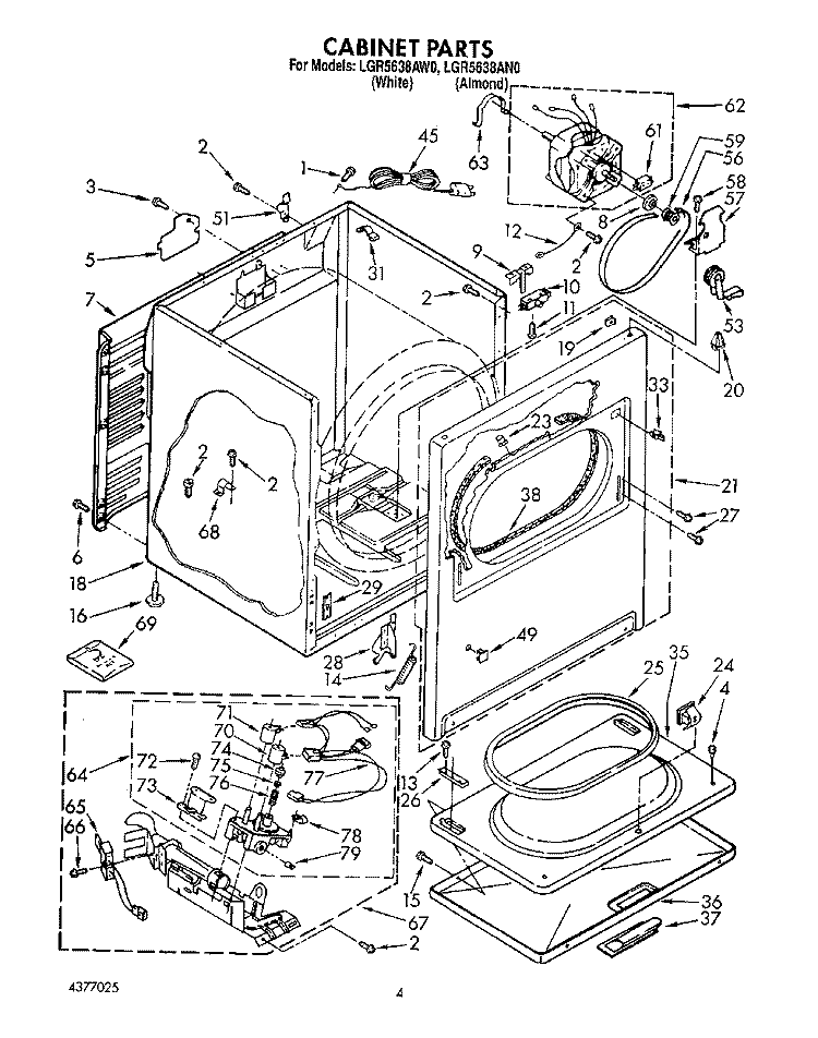 SECTION Diagram and Parts List for LGR5638AN0  Whirlpool Dryer
