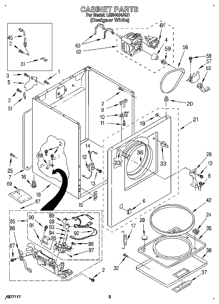 CABINET Diagram and Parts List for LGR4434AQ1  Whirlpool Dryer