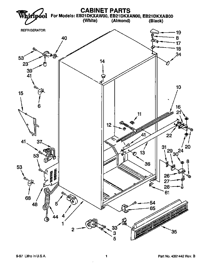 CABINET Diagram and Parts List for EB21DKXAB00  Whirlpool Refrigerator