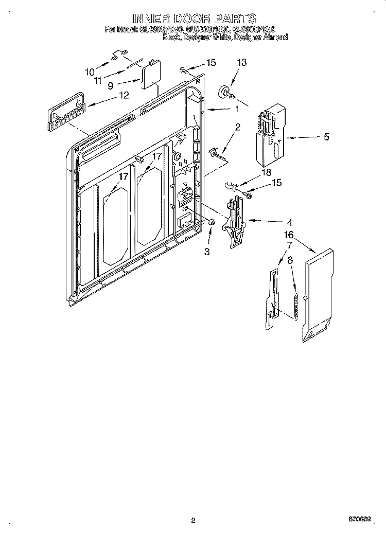 INNER DOOR Diagram and Parts List for GU980QPDQ0  Whirlpool Dishwasher