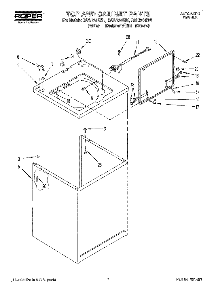 TOP & CABINET Diagram and Parts List for RAX7244EQ1  Roper Washer