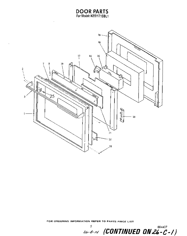 DOOR Diagram and Parts List for KEBI171SBL1  KitchenAid Wall Oven