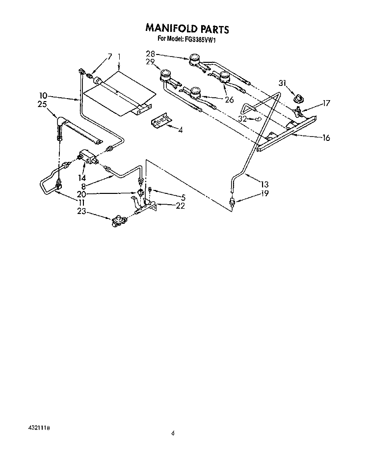 MANIFOLD Diagram and Parts List for FGS385VL1  Whirlpool Range