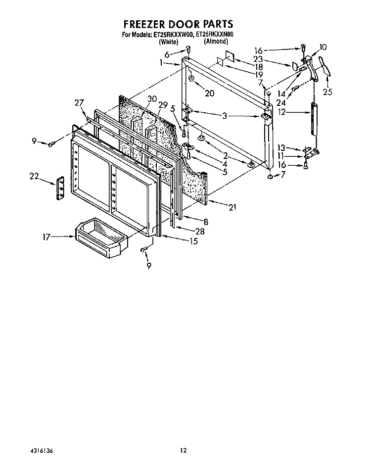 FREEZER DOOR Diagram and Parts List for ET25RKXXW00  Whirlpool Refrigerator