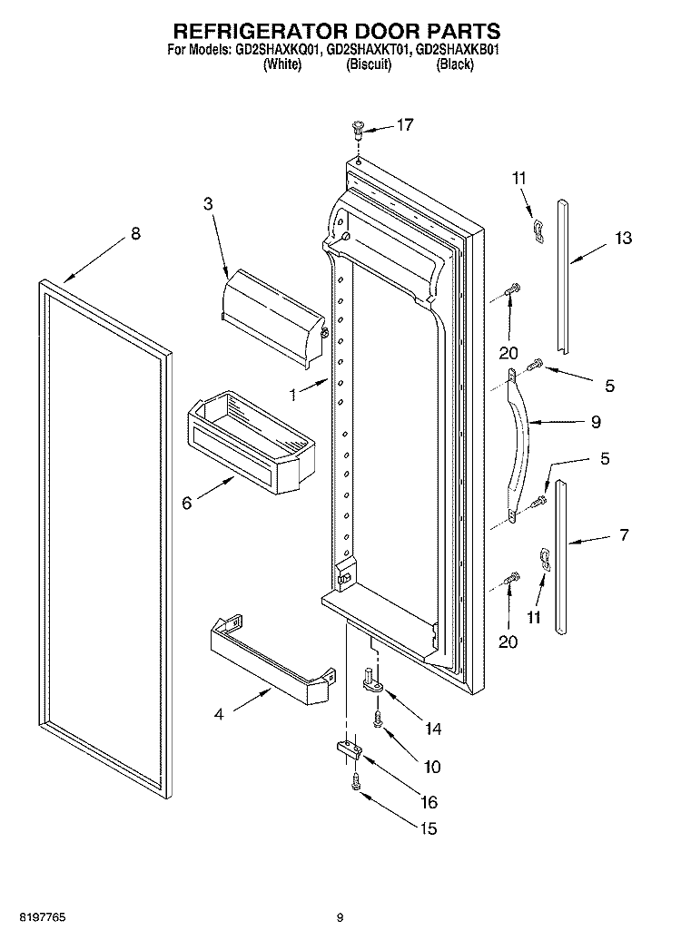 REFRIGERATOR DOOR Diagram and Parts List for GD2SHAXKT01  Whirlpool Refrigerator