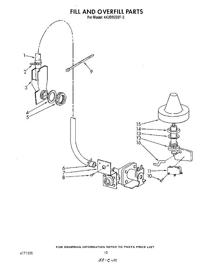 FILL AND OVERFILL Diagram and Parts List for 4KUDS220T2  KitchenAid Dishwasher