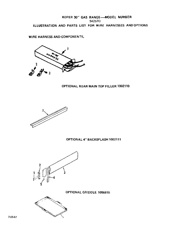 MAIN TOP Diagram and Parts List for S4257W0  Roper Range