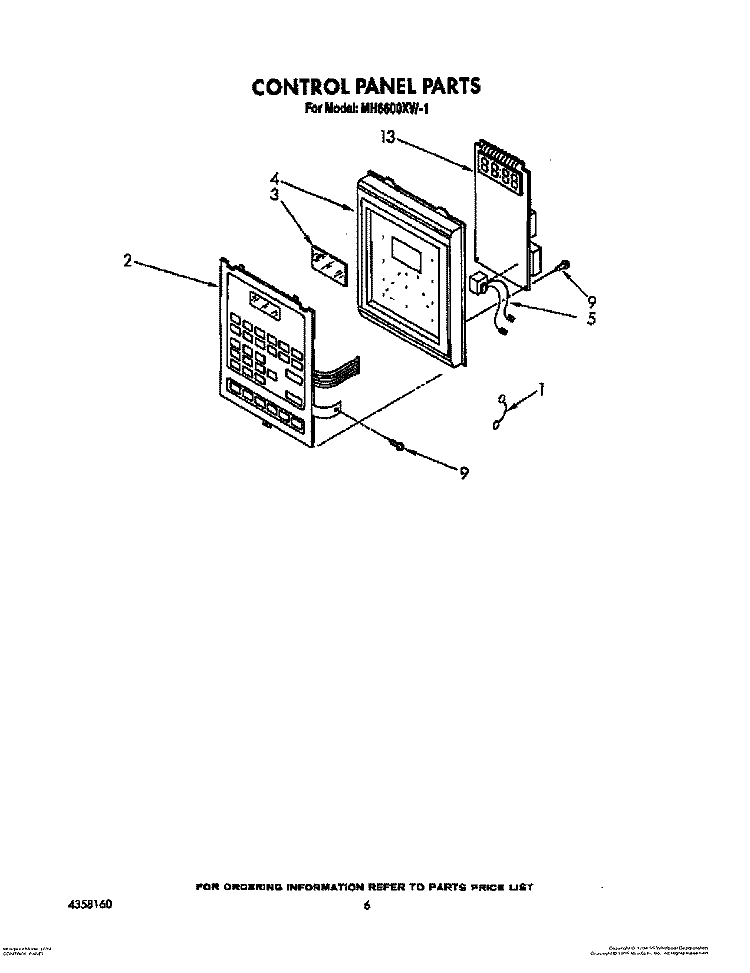 CONTROL PANEL Diagram and Parts List for MH6600XW1  Whirlpool Microwave