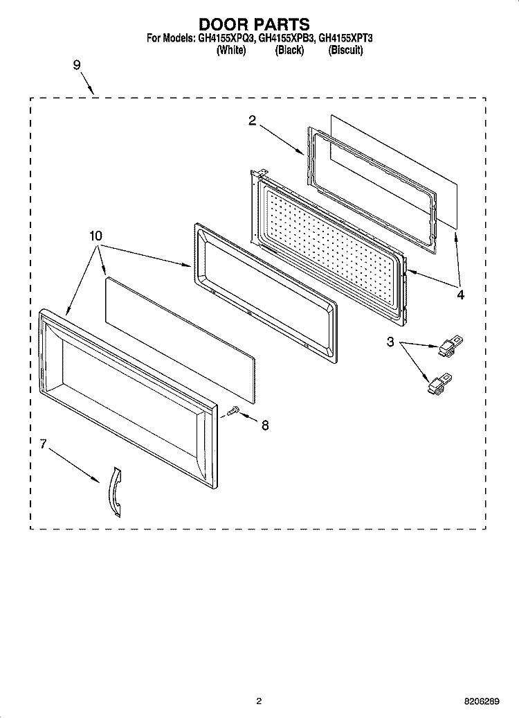 DOOR PARTS Diagram and Parts List for GH4155XPB3  Whirlpool Microwave