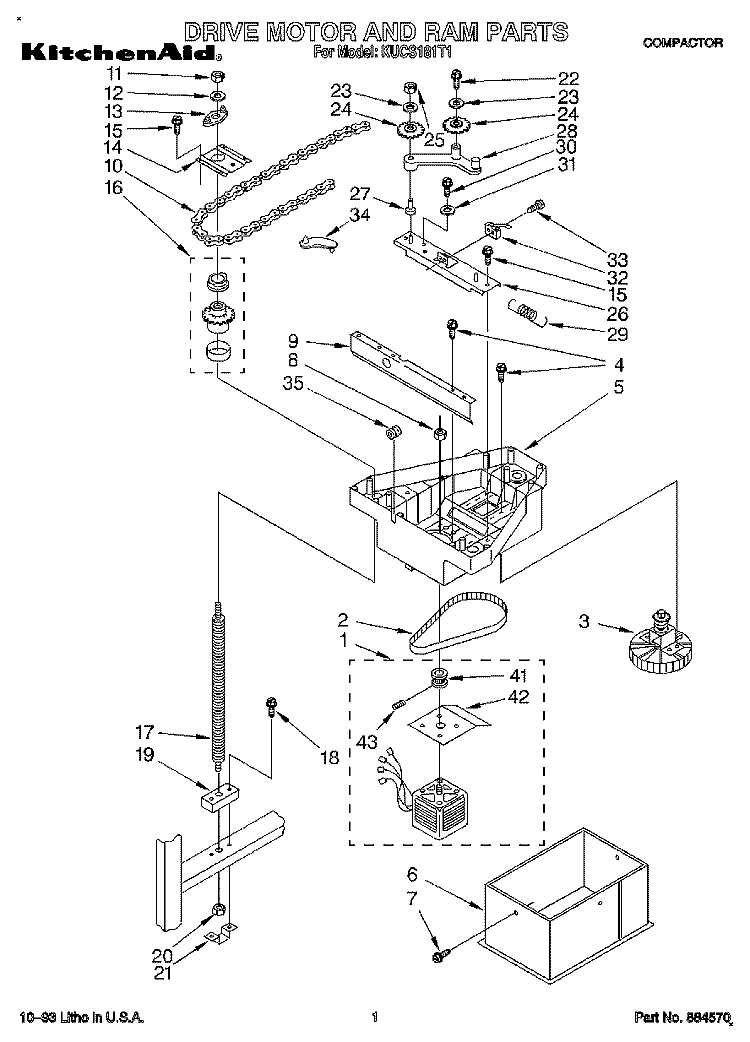DRIVE MOTOR AND RAM, LITERATURE Diagram and Parts List for KUCS181T1  KitchenAid Trash Compactor