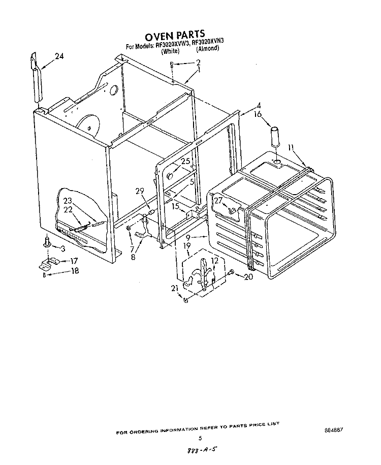 OVEN Diagram and Parts List for RF3020XVW3  Whirlpool Range