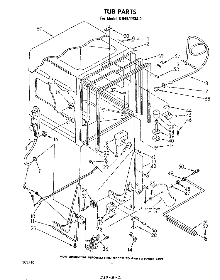 TUB , LITERATURE AND OPTIONAL Diagram and Parts List for DU4500XM0  Whirlpool Dishwasher
