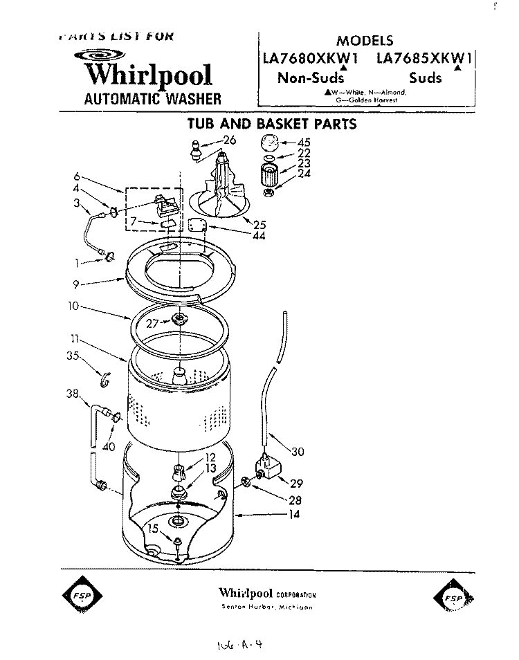 TUB AND BASKET Diagram and Parts List for LA7680XKW1  Whirlpool Washer