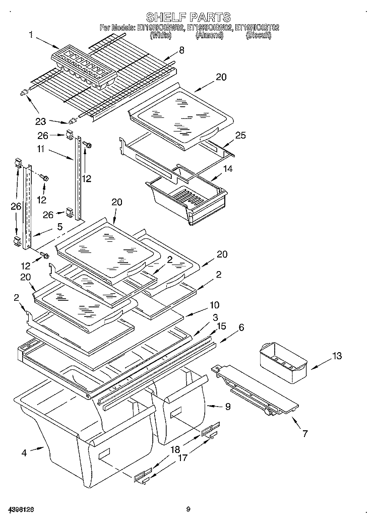 SHELF, OPTIONAL Diagram and Parts List for ET19RKXGT02  Whirlpool Refrigerator