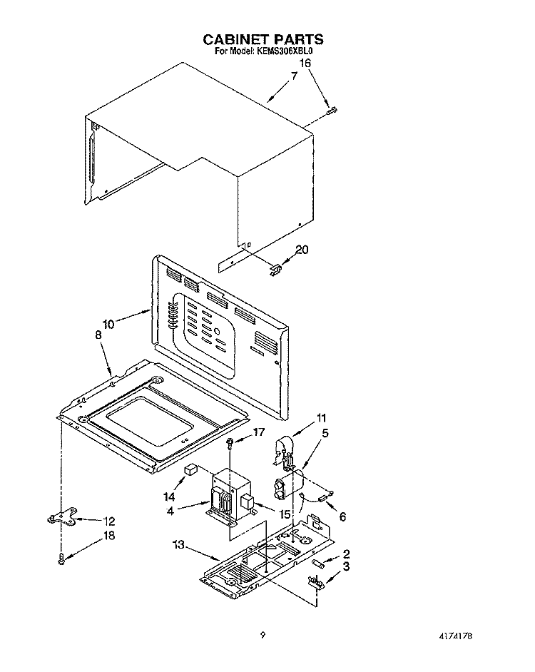 CABINET Diagram and Parts List for KEMS306XWH0  KitchenAid Wall Oven