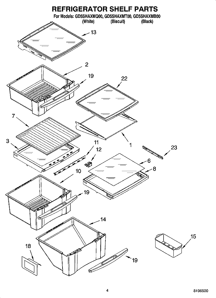 REFRIGERATOR SHELF PARTS Diagram and Parts List for GD5SHAXMT00  Whirlpool Refrigerator
