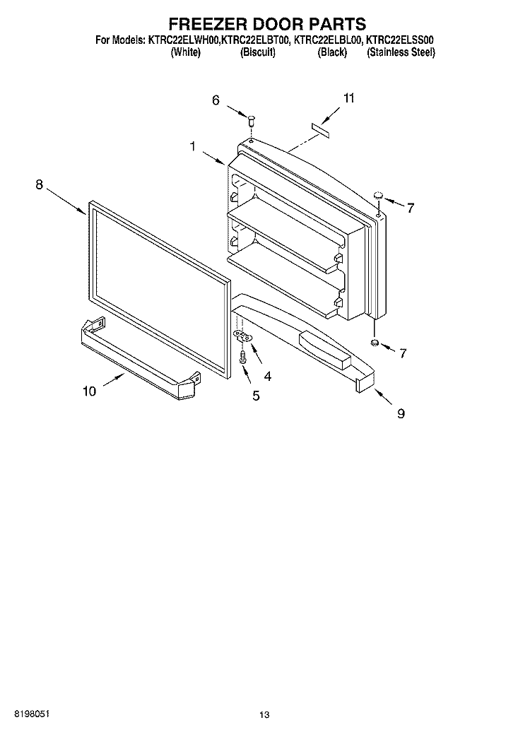 FREEZER DOOR Diagram and Parts List for KTRC22ELBT00  KitchenAid Refrigerator
