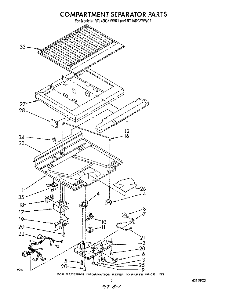COMPARTMENT SEPARATOR Diagram and Parts List for RT14DCYVW01  Roper Refrigerator