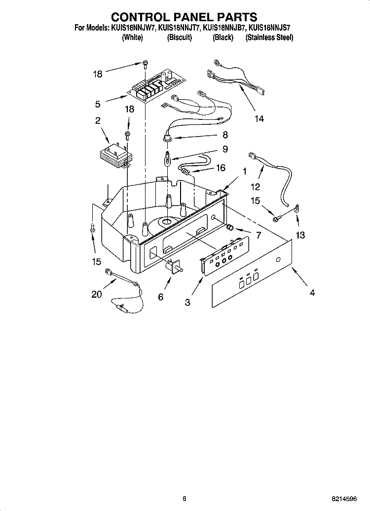 CONTROL PANEL PARTS Diagram and Parts List for KUIS18NNJB7  KitchenAid Ice Maker