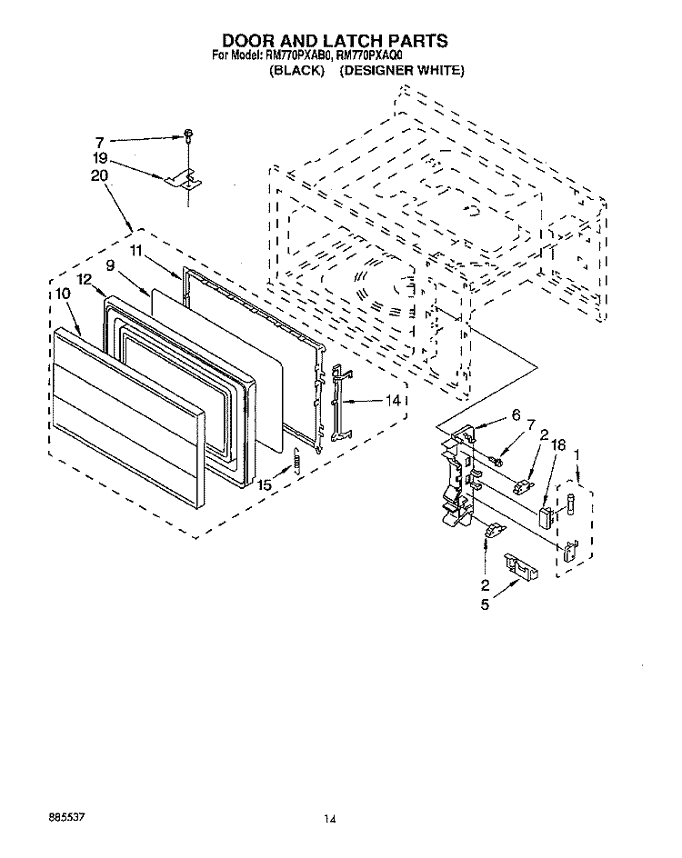 DOOR AND LATCH Diagram and Parts List for RM770PXAQ0  Whirlpool Wall Oven