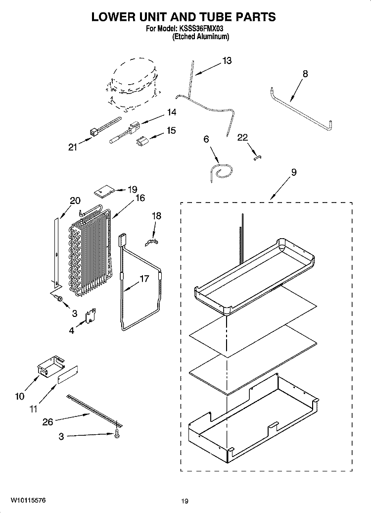 LOWER UNIT AND TUBE PARTS Diagram and Parts List for KSSS36FMX03  KitchenAid Refrigerator