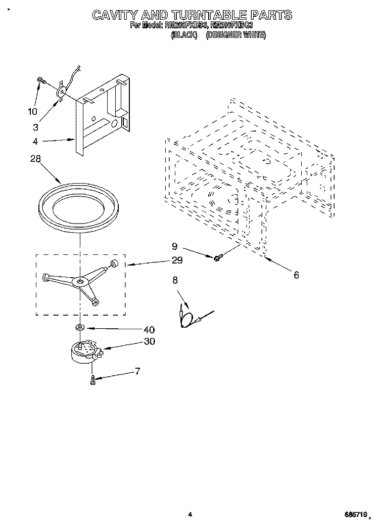 CAVITY AND TURNTABLE Diagram and Parts List for RM280PXBQ3  Whirlpool Microwave Oven Combo
