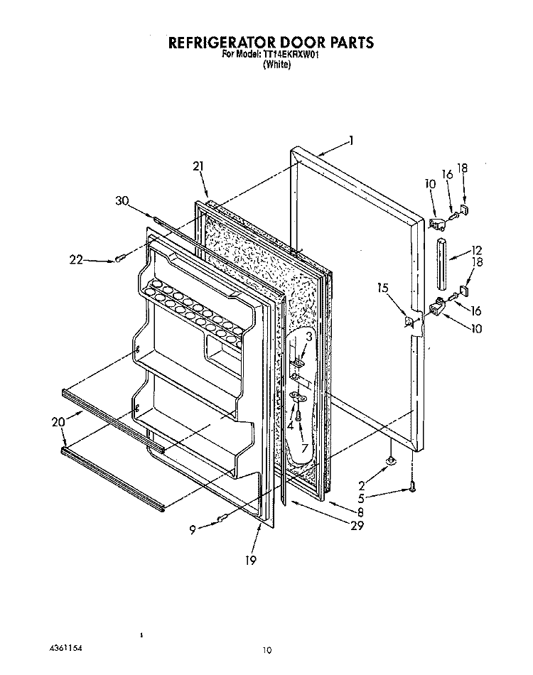 REFRIGERATOR DOOR, LIT/OPTIONAL Diagram and Parts List for TT14EKRXW01  Estate Refrigerator
