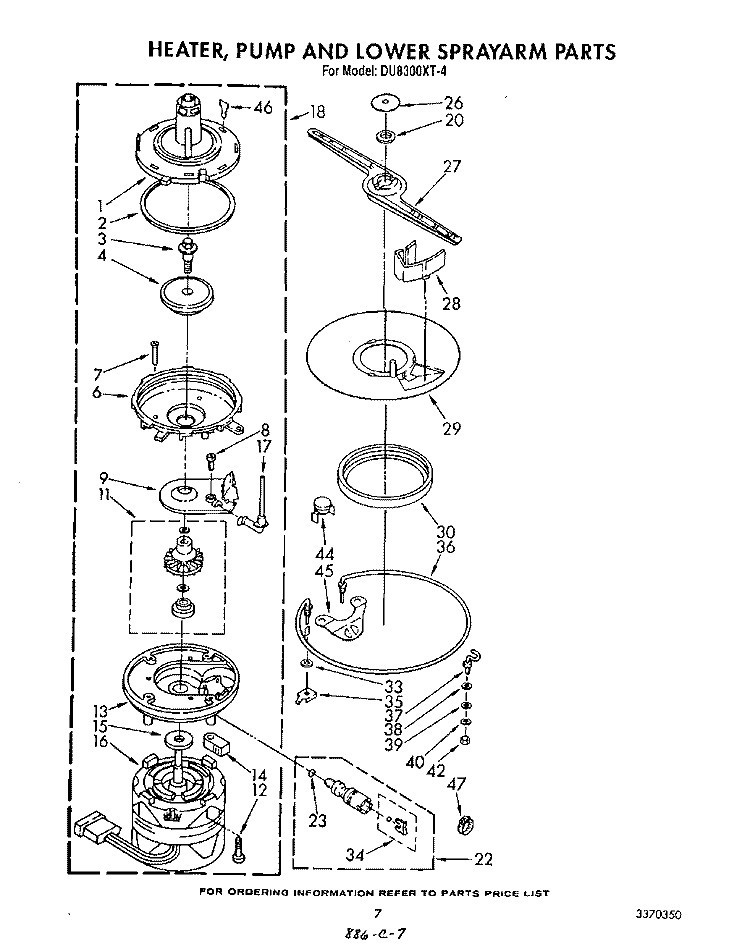 HEATER, PUMP, AND LOWER SPRAY ARM Diagram and Parts List for DU8300XT4  Whirlpool Dishwasher