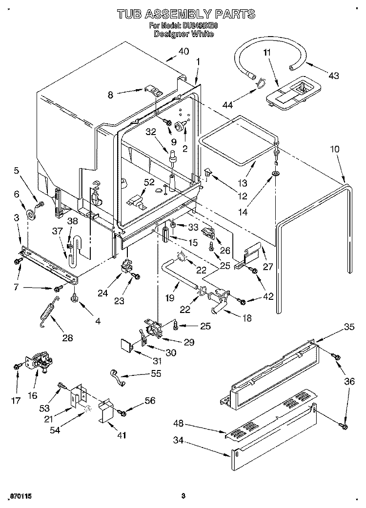 TUB ASSEMBLY, LIT\OPTIONAL Diagram and Parts List for DU8450XB0  Whirlpool Dishwasher