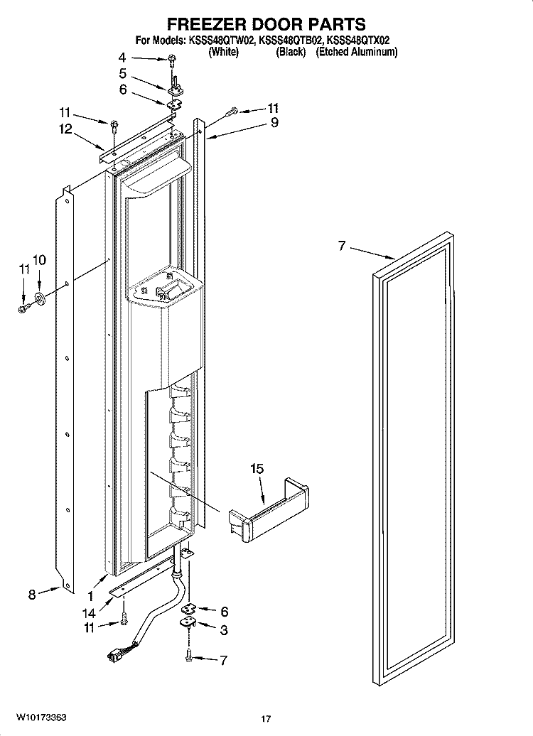 FREEZER DOOR PARTS Diagram and Parts List for KSSS48QTB02  KitchenAid Refrigerator