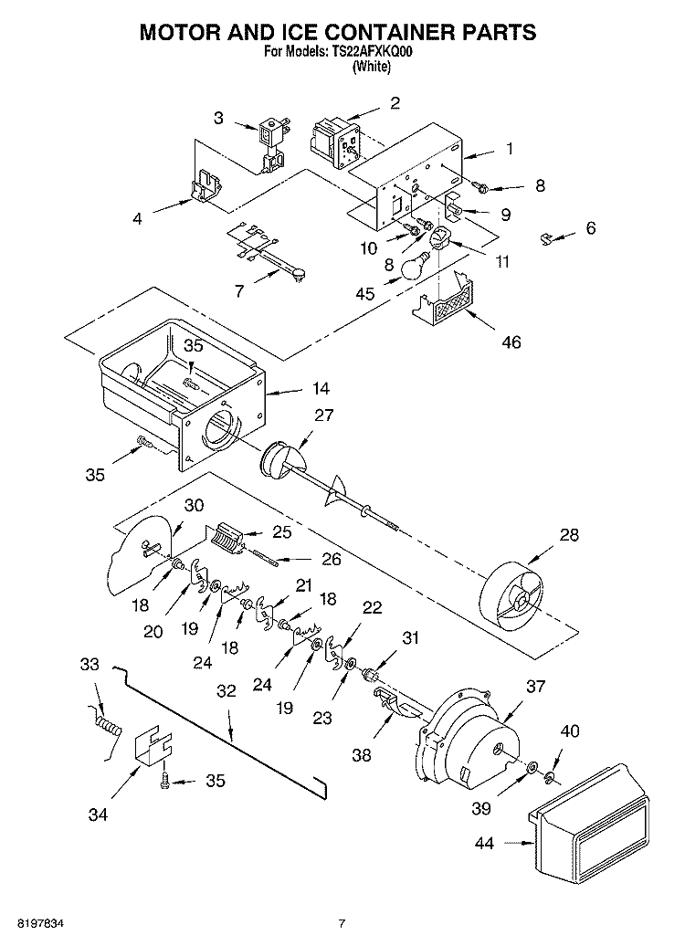 MOTOR AND ICE CONTAINER Diagram and Parts List for TS22AFXKQ00  Estate Refrigerator