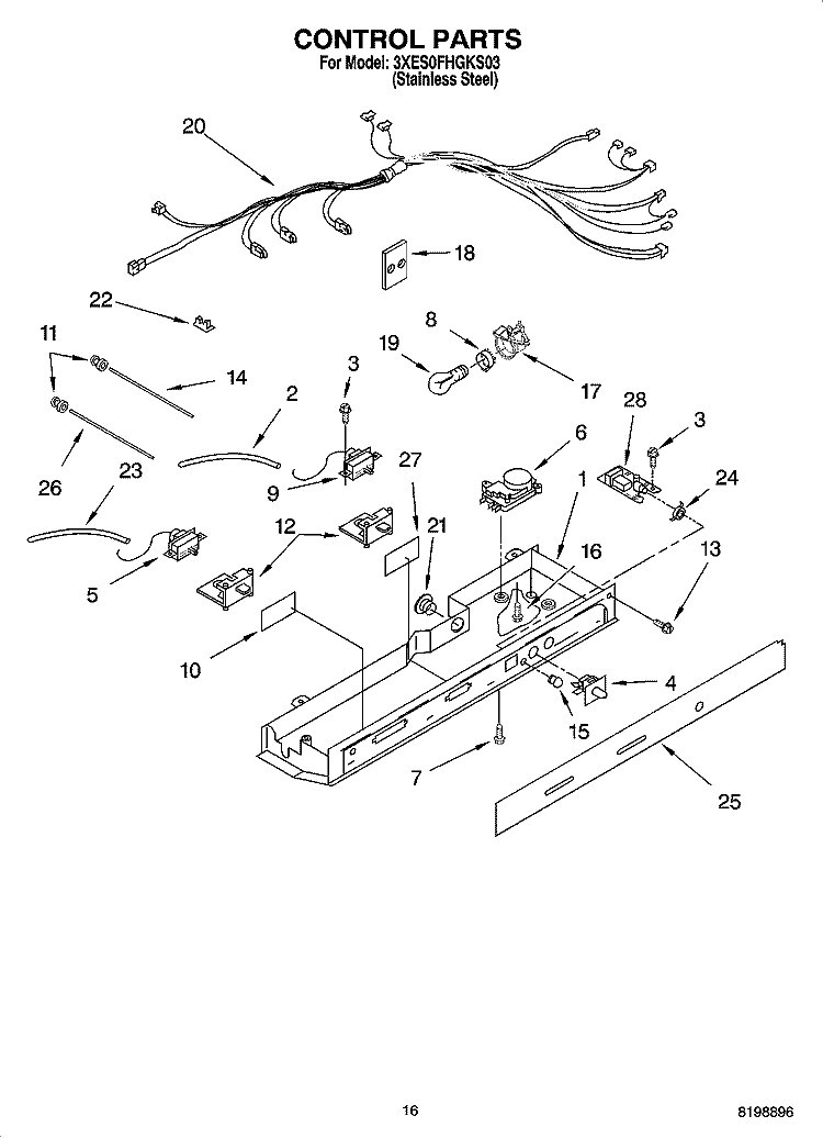 CONTROL PARTS Diagram and Parts List for 3XES0FHGKS03  Whirlpool Refrigerator
