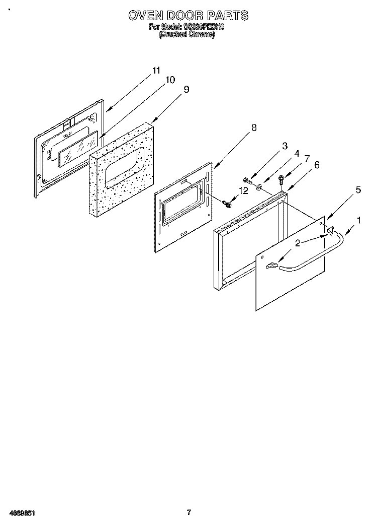 OVEN DOOR, LITERATURE Diagram and Parts List for SS330PEBH0  Whirlpool Range
