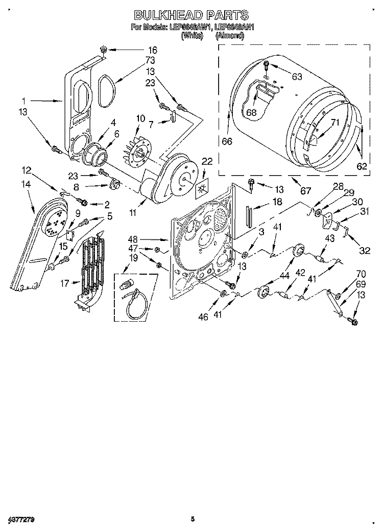 SECTION Diagram and Parts List for LEP6848AN1  Whirlpool Dryer
