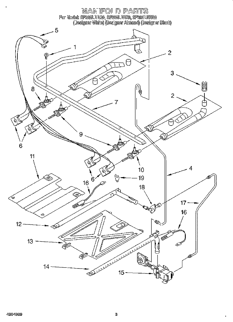 MANIFOLD Diagram and Parts List for SF395LEEB0  Whirlpool Range