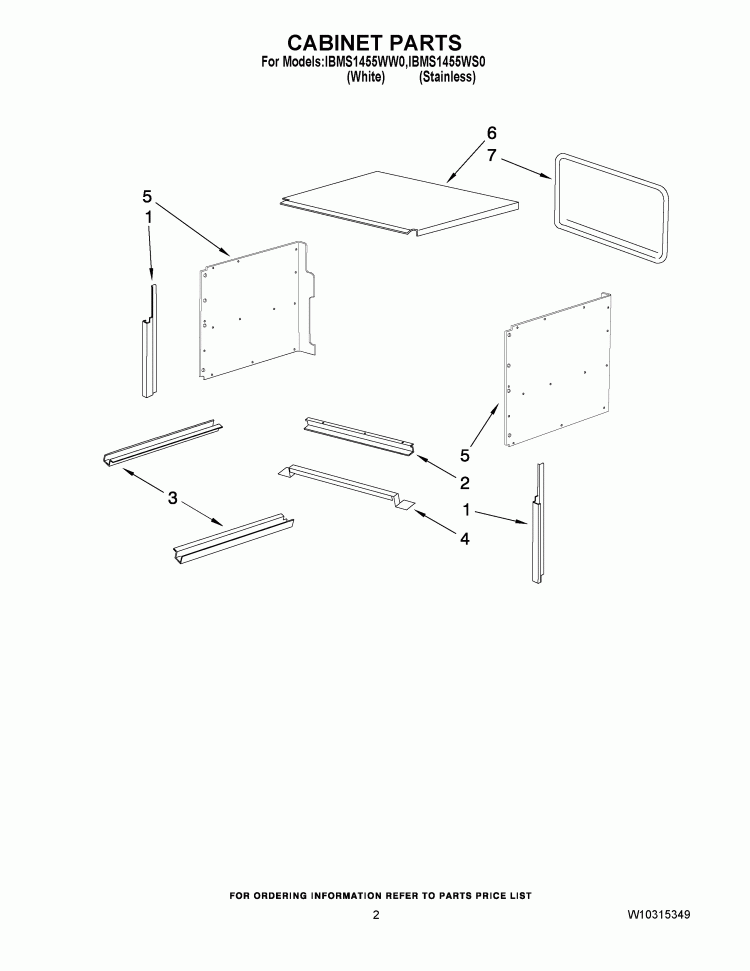 CABINET PARTS Diagram and Parts List for IBMS1455WS0  Whirlpool Microwave