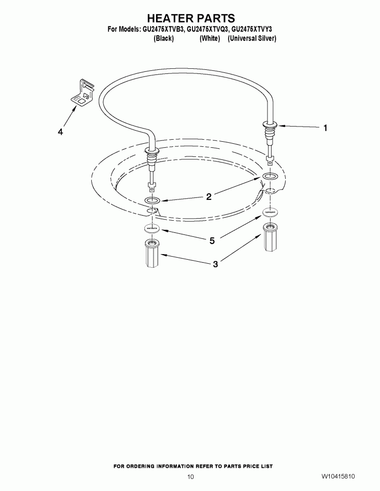 HEATER PARTS Diagram and Parts List for GU2475XTVQ3  Whirlpool Dishwasher
