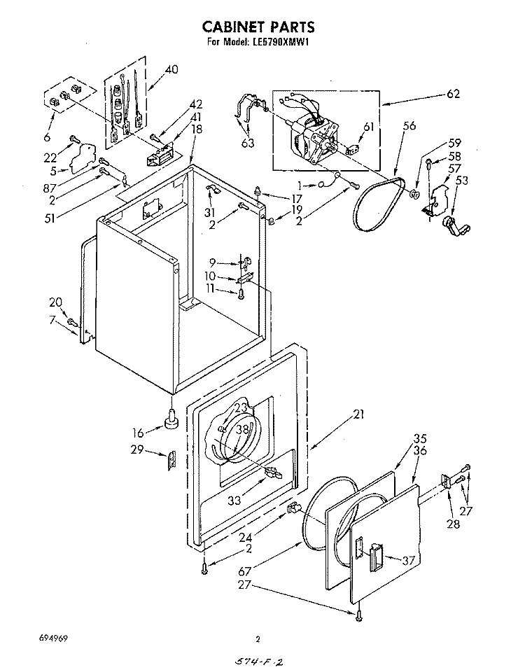 SECTION Diagram and Parts List for LE5790XMW1  Whirlpool Dryer