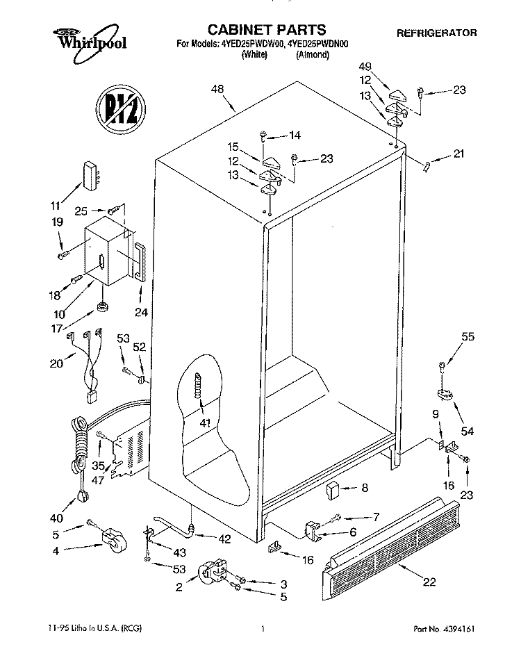 CABINET Diagram and Parts List for 4YED25PWDN00  Whirlpool Refrigerator