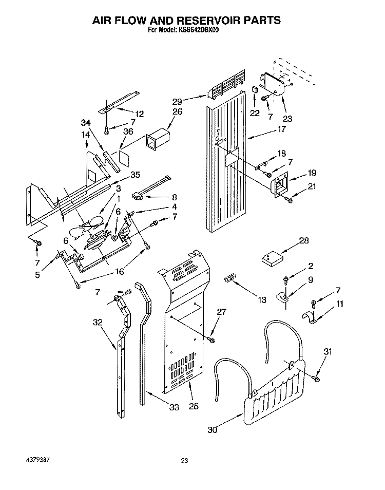 AIR FLOW AND RESERVOIR Diagram and Parts List for KSSS42DBX00  KitchenAid Refrigerator
