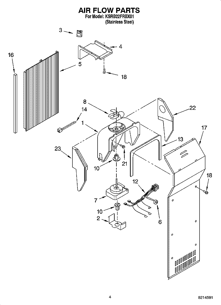 AIR FLOW PARTS Diagram and Parts List for KSRB22FRBX01  KitchenAid Refrigerator