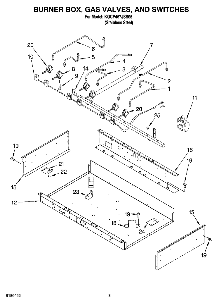 BURNER BOX, GAS VALVES, AND SWITCHES, OPTIONAL PARTS Diagram and Parts List for KGCP467JSS06  KitchenAid Cooktop